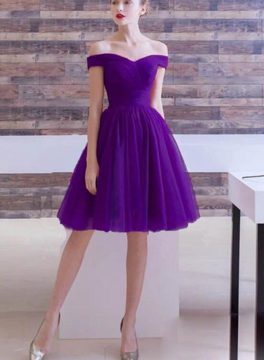 OFF SHOULDER PURPLE TULLE HOMECOMING DRESS,    cg20159