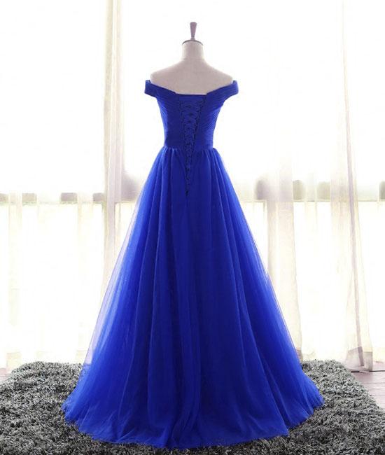 Royal Blue Sweetheart Tulle Long Evening Dresses, Royal Blue Off Shoulder Prom Dresses    cg20179