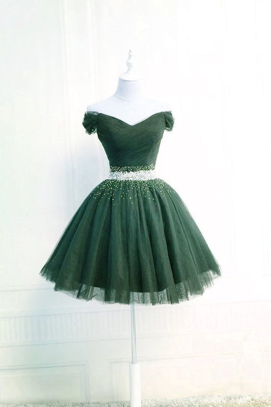 Off the shoulder green tulle short homecoming dress    cg20190