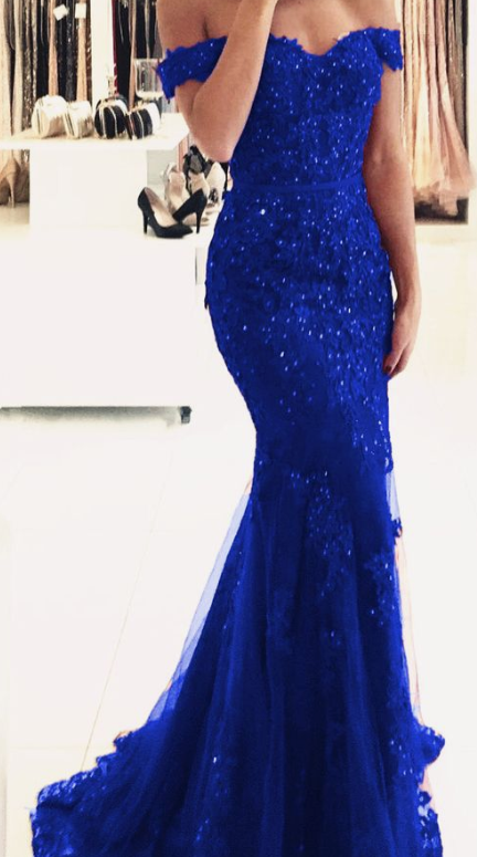 royal blue lace mermaid evening dress off the shoulder prom dress cg2022