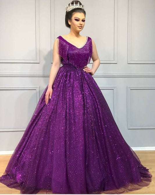 A line long prom dress, purple evening dress    cg20281