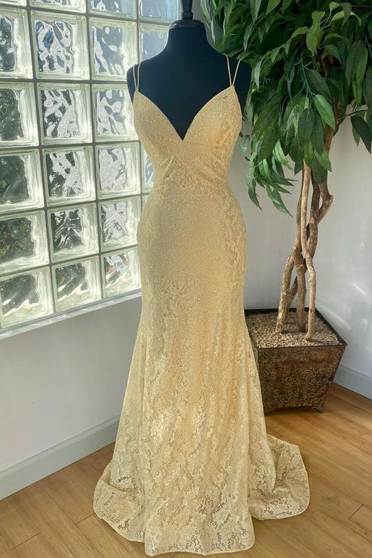 mermaid gold lace long prom dress formal dress     cg20301