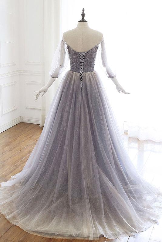 UNIQUE TULLE SEQUIN LONG PROM DRESS, TULLE EVENING DRESS cg2032