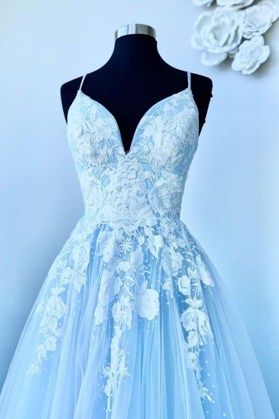 2021 Blue A-line Lace Appliqued Long Prom Dress Formal Dress    cg20364