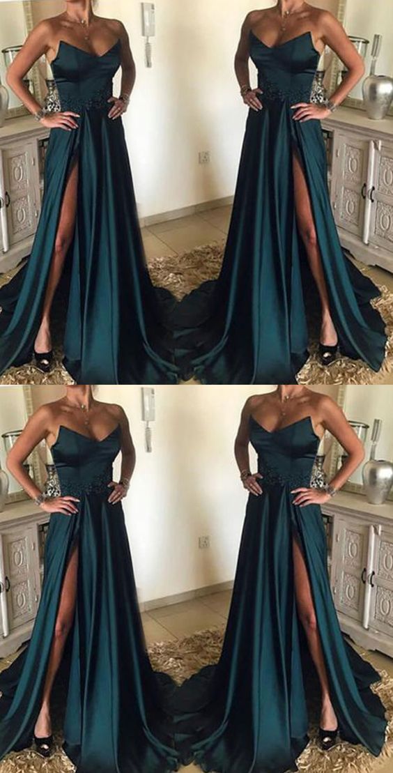 olive green strapless evening dress long long prom dress    cg20417