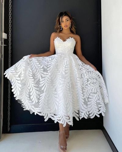 White/ black Lace Tea Length Prom Dress     cg20461