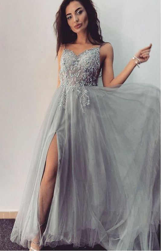 Charming V neck Prom Dresses Split Slit Evening Party Gown    cg20469