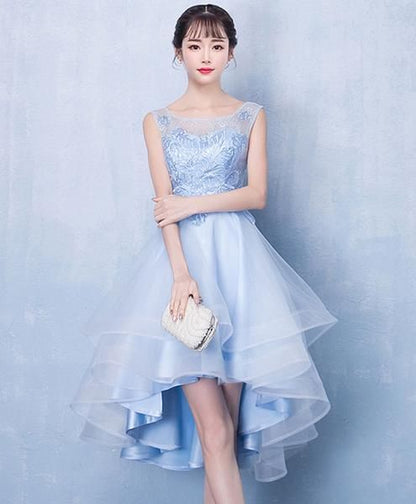 Blue tulle high low lace dress, blue tulle lace homecoming dress cg2047