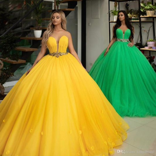 Yellow Ball Gown Prom Dress Sweetheart Strapless Flowers Plus Size Formal Evening Dresses Long Party Gowns Custom Size    cg20561