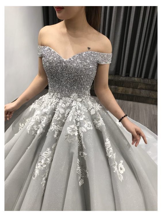 Off the shoulder grey prom dress, charming prom dress    cg20582