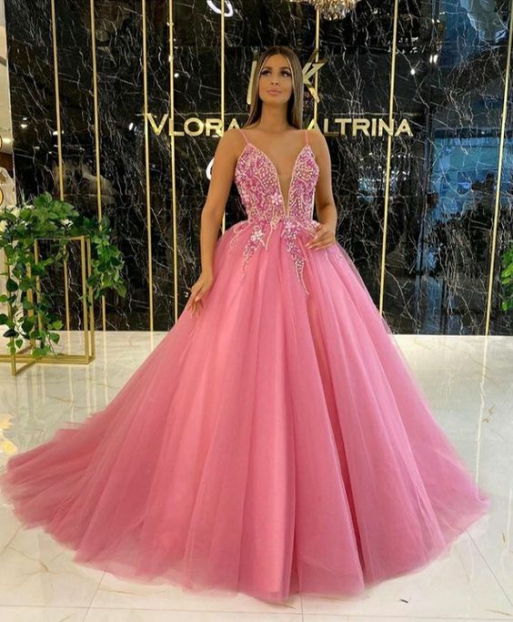 A-line Pink Long Prom Dress Ball Gown    cg20601