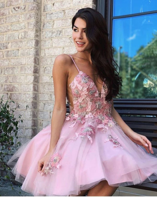 Sexy Appliques V-Neck A-Line Homecoming Dresses    cg20615