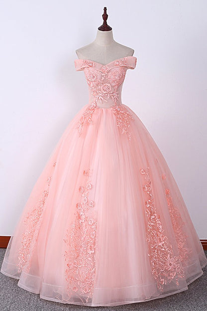 Pink Off Shoulder Embroidery Lace Applique Long Quinceanera Dress, Sweet 16 Prom Dress cg2064