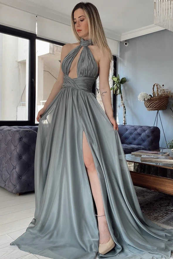 A line chiffon long prom dress evening dress     cg20676