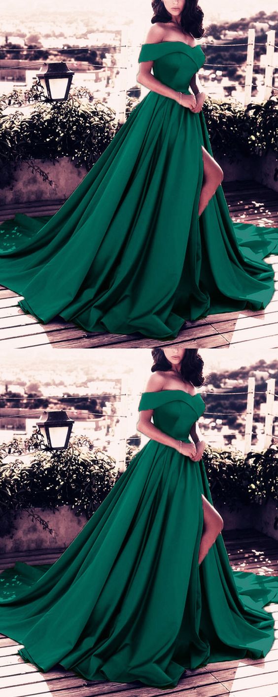 Long Green Prom Dress Off The Shoulder Evening Gown cg2073