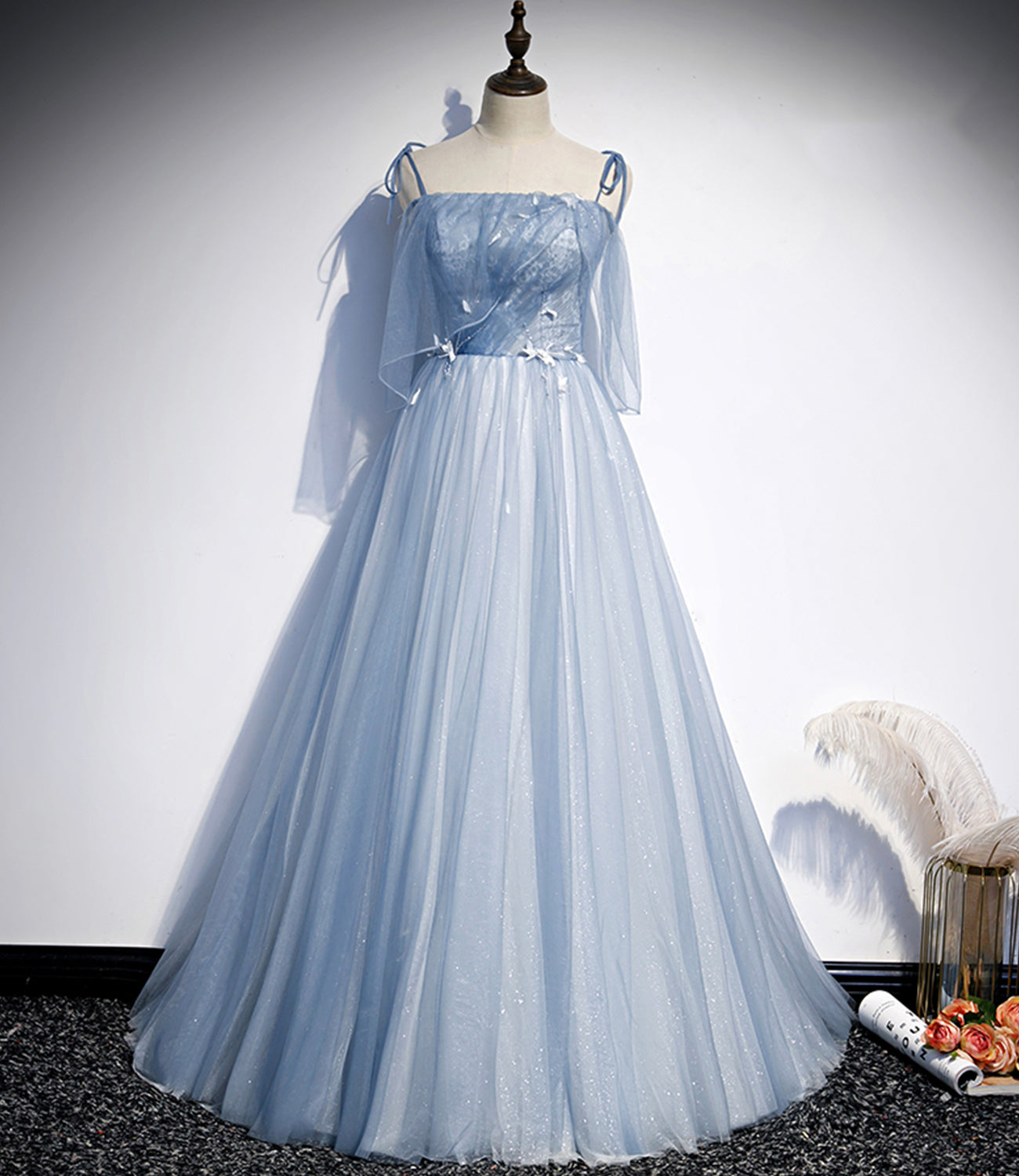 BLUE TULLE LONG A LINE PROM DRESS EVENING DRESS     cg20767