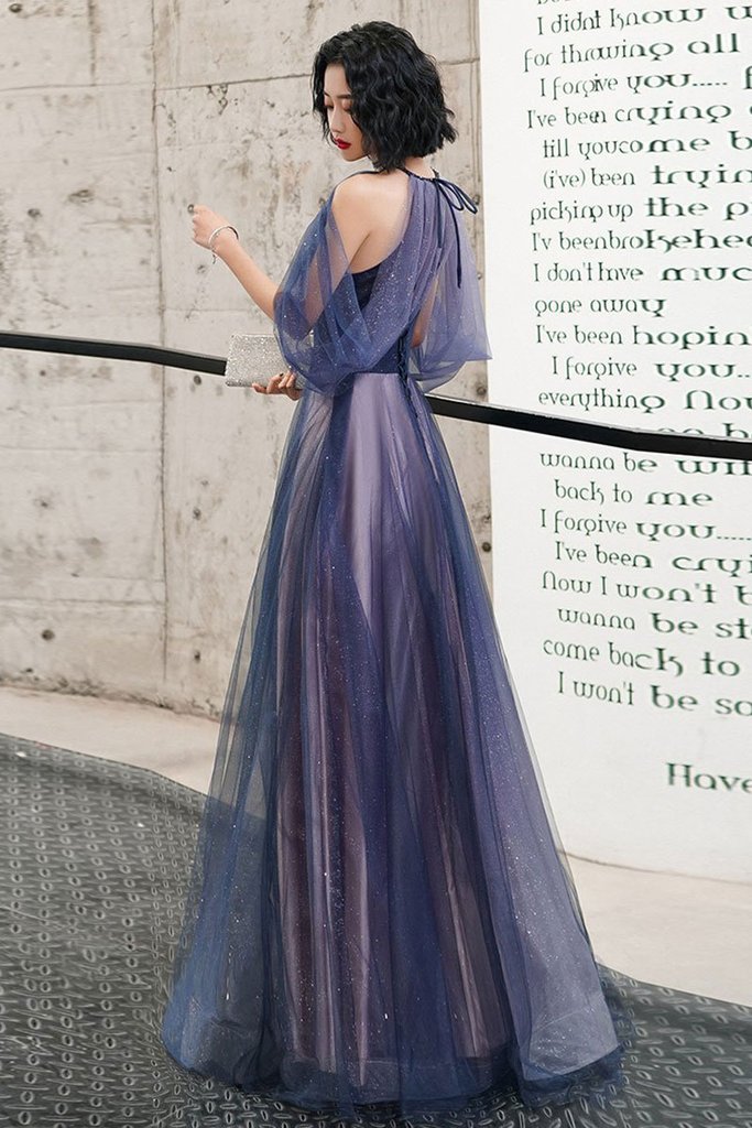 BLUE TULLE LONG PROM DRESS BLUE TULLE FORMAL DRESS     cg20834