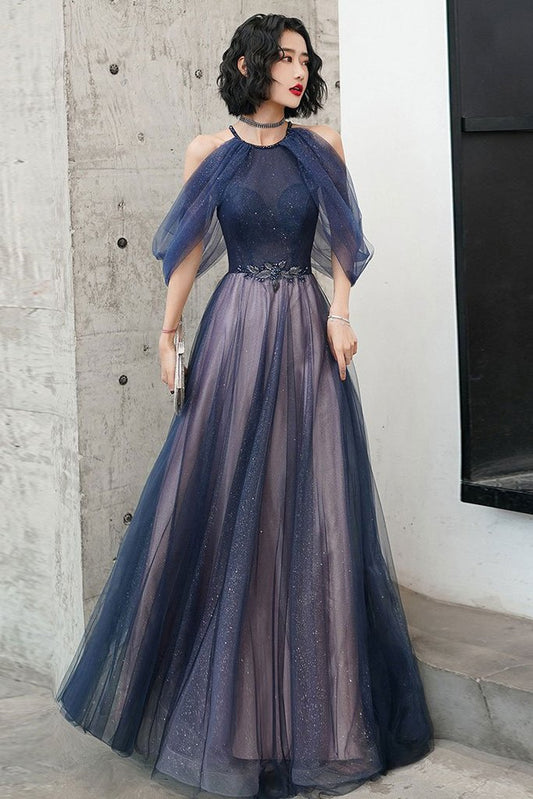 BLUE TULLE LONG PROM DRESS BLUE TULLE FORMAL DRESS     cg20834