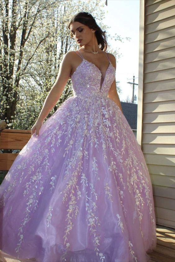 2022 A-line lilac long prom dress ball gown    cg20854