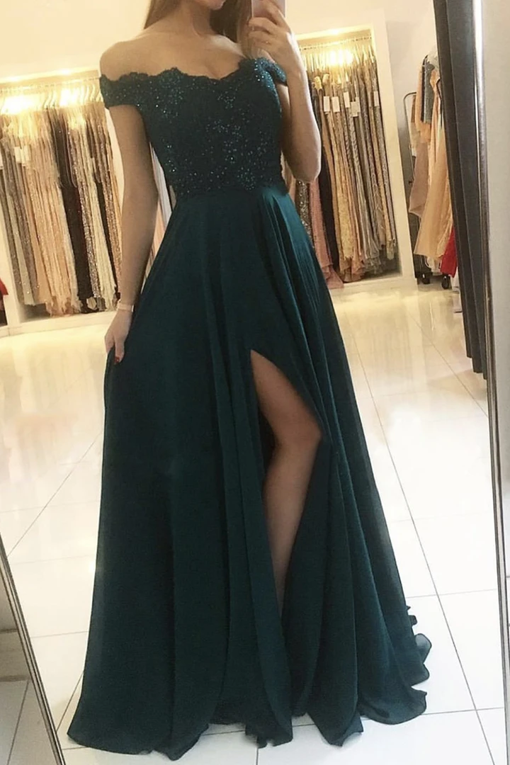 Cute chiffon lace long A line prom dress evening dress    cg20877