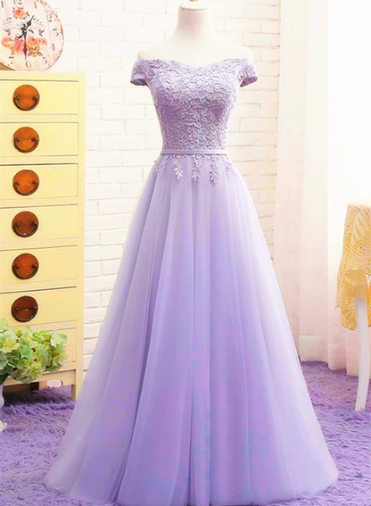 Light Purple Sweetheart Lace Applique Off Shoulder Prom Dress    cg20880