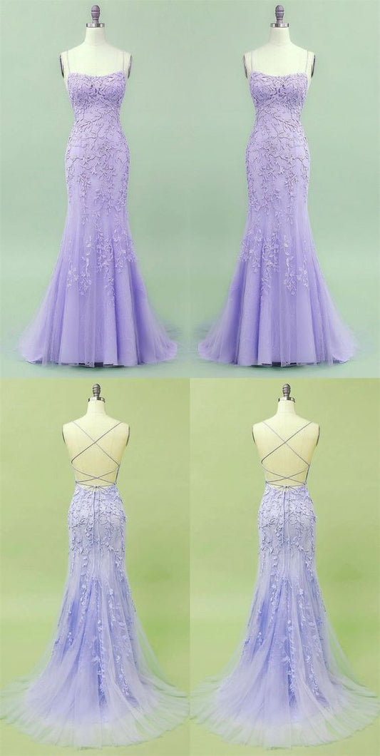 2022 mermaid lavender long prom dress with lace up back   cg20992