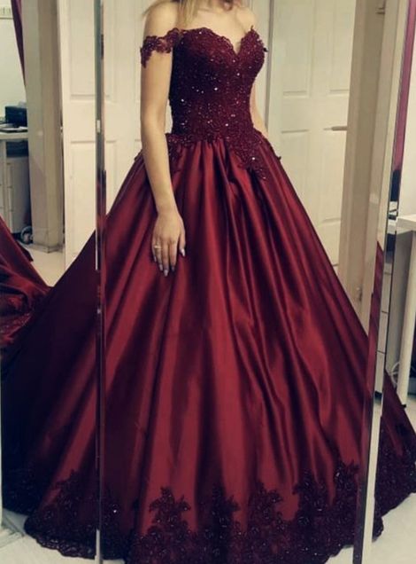 Off the Shoulder Burgundy Appliques Sweet 16 Prom Dresses     cg21007