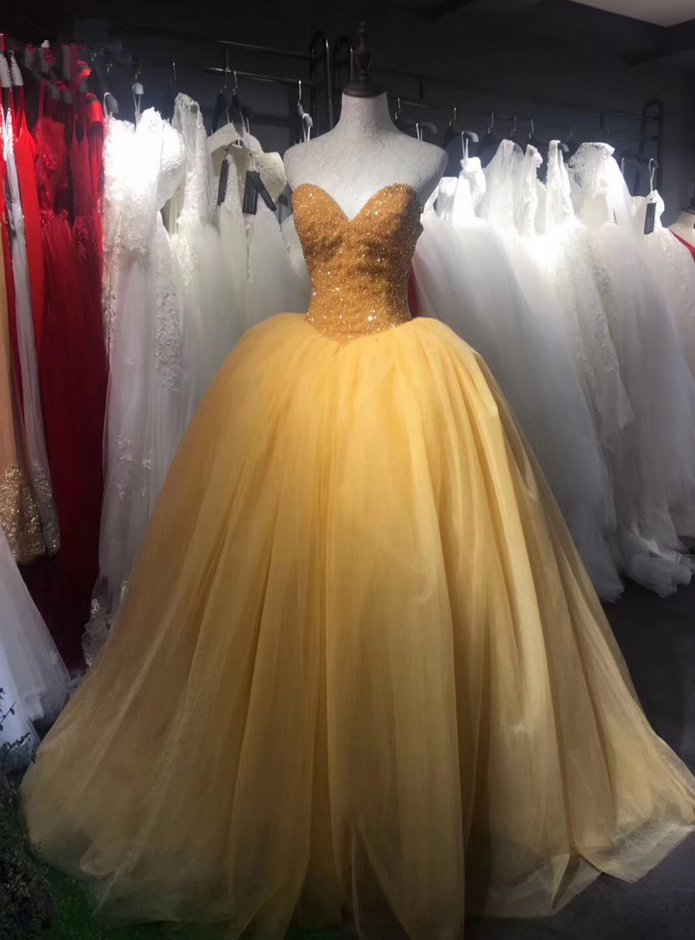 elegant tulle prom dress Gold Prom Dresses    cg21020