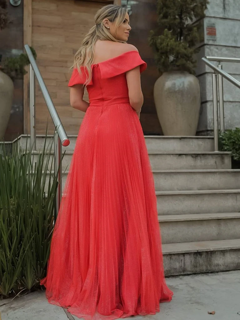 Elegant Off the Shoulder Red Long Prom Dresses   cg21026