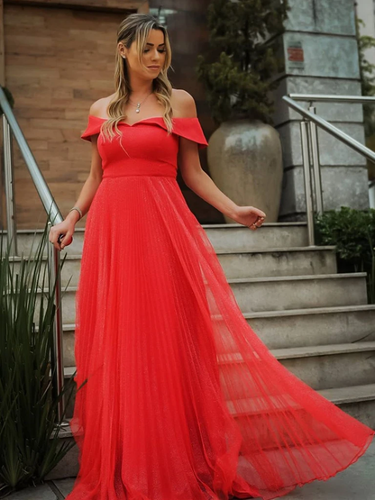 Elegant Off the Shoulder Red Long Prom Dresses   cg21026