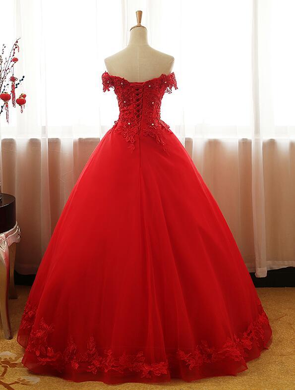 Red Off Shoulder Long Party Dress, A-Line Tulle Evening Dress Formal Gown prom dress evening dress    cg21035