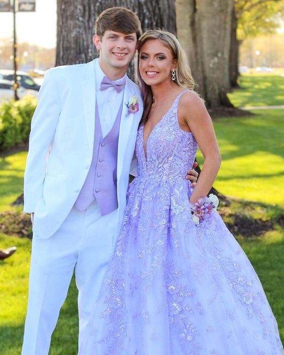 gorgeous v-neck lavender long prom dress with embroidery    cg21067