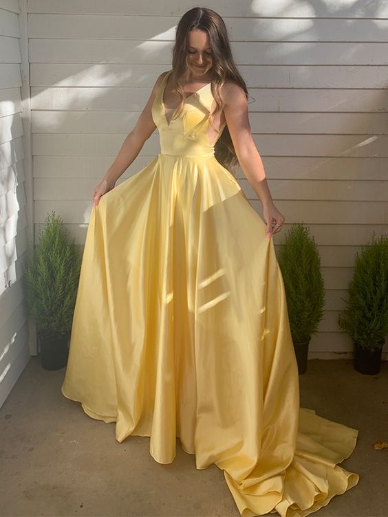 A-Line Satin V-neck Long Prom Dress Evening Gowns    cg21091