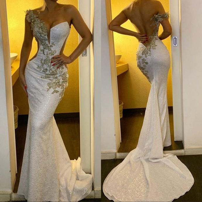 Sequin White Mermaid Long Prom Dresses    cg21093