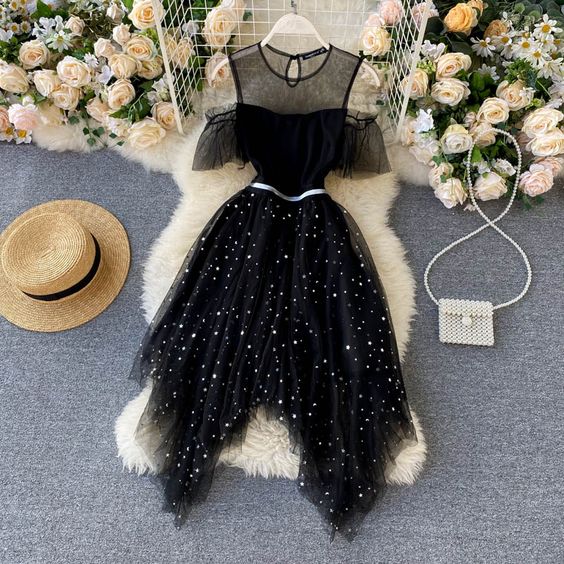 Black tulle short dress black A line dress mini dress Homecoming Dress    cg21117