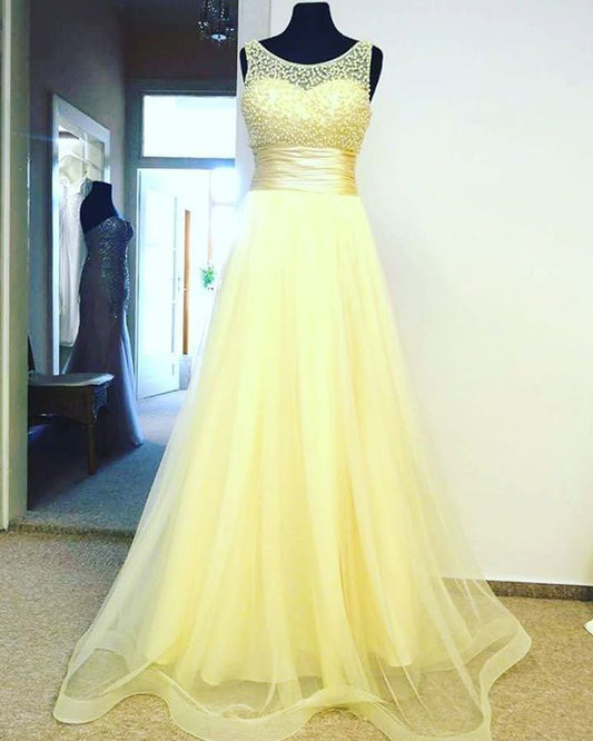 Tulle Evening Women Plus Size Yellow Prom Dresses     cg21216