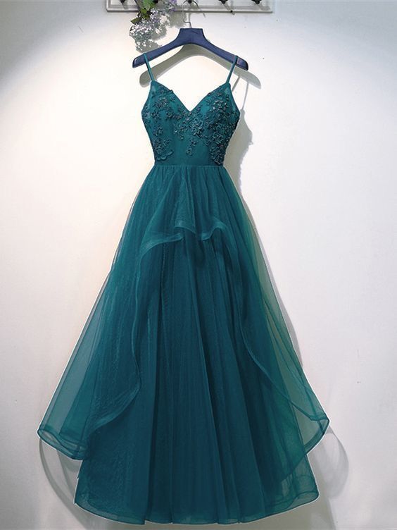 V neck Tulle Prom Dresses evening dress    cg21236