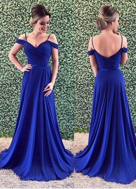 Open Back Prom Dresses with Straps A-line Royal Blue Chic Long Prom Dress cg2127