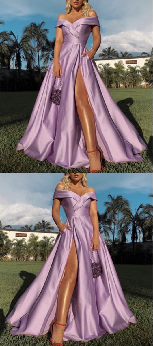 long satin split evening gown off the shoulder for high school prom Dress     cg21305