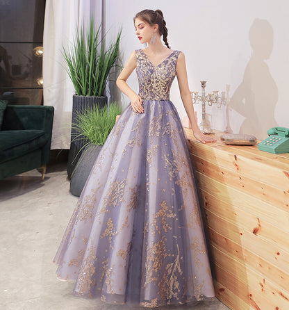 STYLISH V NECK TULLE SEQUINS LONG BALL GOWN PROM DRESS    cg21312