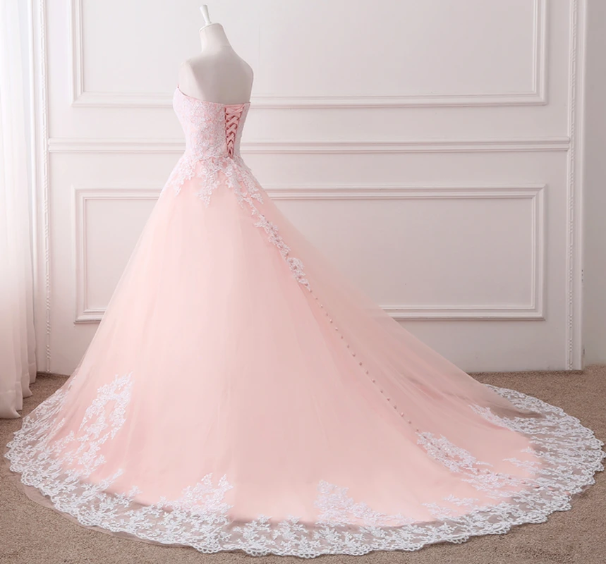 Pink Puffy Ball Gown Princess Sweetheart Tulle Formal Dress With White Lace Prom Dress    cg21328