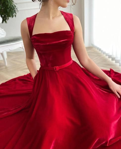 red long velvet Prom Dresses Long    cg21338