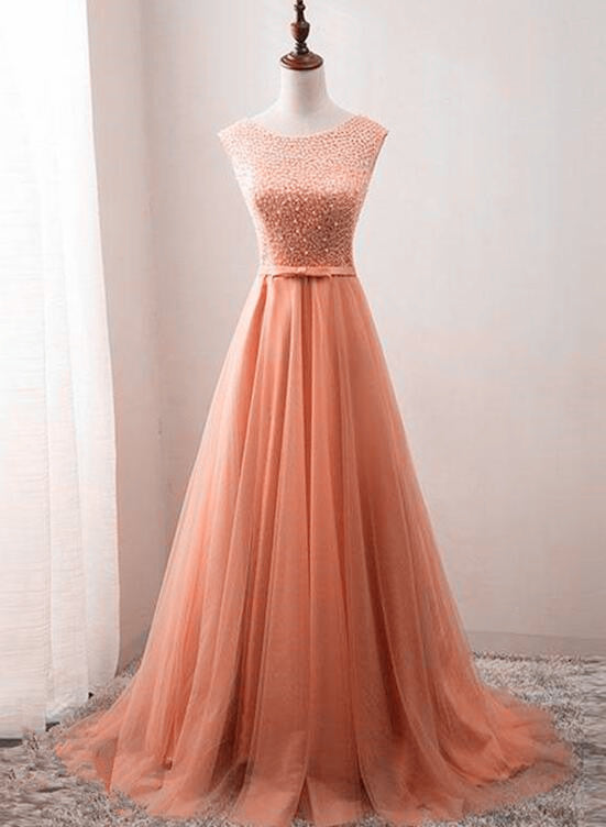 Beautiful Tulle Gown, V Back Lace-up Beaded Long Formal Dress, Tulle Party prom Dresses    cg21366