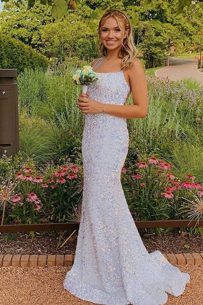 mermaid sequined long prom dress with lace up back    cg21460