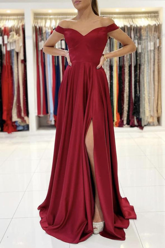 Burgundy satin long A line prom dress simple evening dress   cg21463