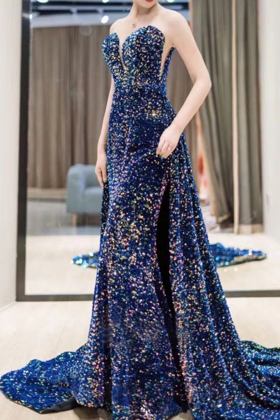 Luxurious Mermaid Navy Blue Evening prom Dress    cg21511