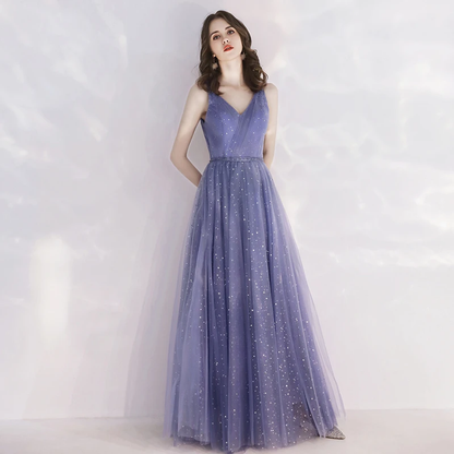 Charming Tulle Purple V-Neckline Long Formal Dress prom dress    cg21533