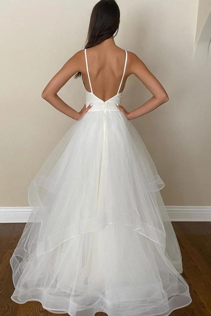 SIMPLE WHITE TULLE LONG PROM DRESS WHITE TULLE FORMAL DRESS    cg21536