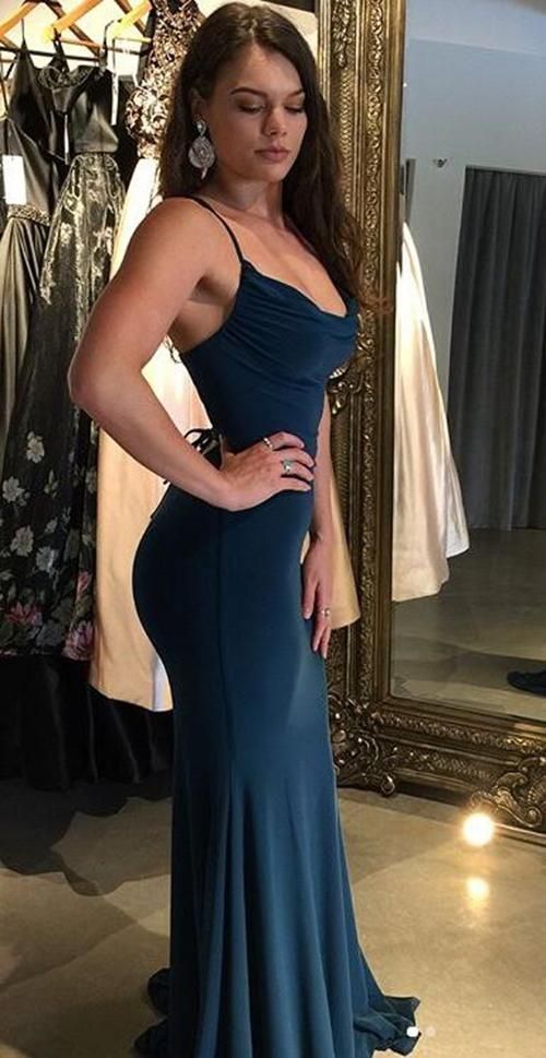 Women's Mermaid Evening Party Gown Navy Backless Formal Prom Dress Long 2019 cg2158