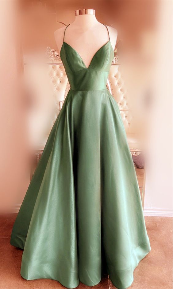 Sage green prom dresses princess ball gown satin floor length    cg21604